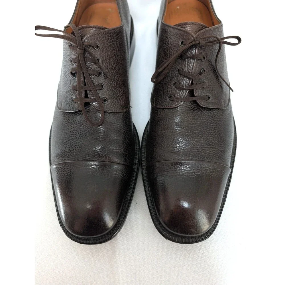 SALVATORE FERRAGAMO Mens Size 13D Brown Pebble Grain Leather Derby Shoes US